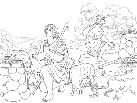 Cain and Abel Sacrifice to God Coloring page