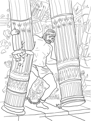 Samson Pushing Down Pillars Coloring page