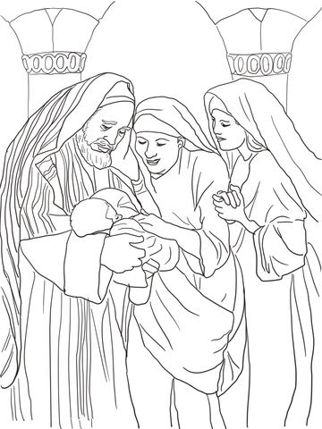 Zechariah, Elizabeth and Baby John the Baptist Coloring page