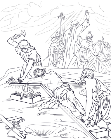 Eleventh Station - Jesus is Nailed to the Cross Coloring page