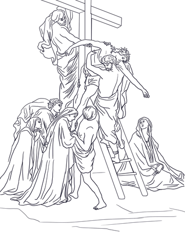 Thirteenth Station - Jesus is Taken Down from the Cross Coloring page