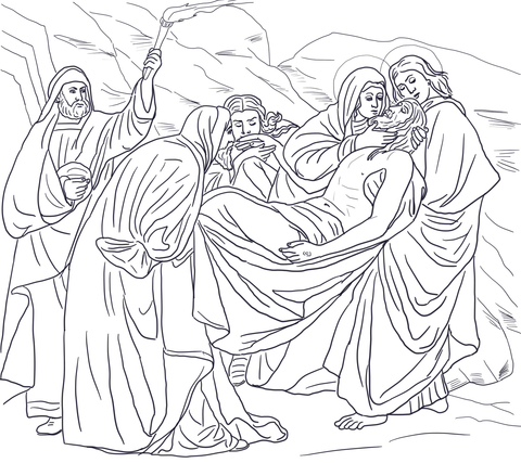 Fourteenth Station Jesus is Laid in the Tomb Coloring page