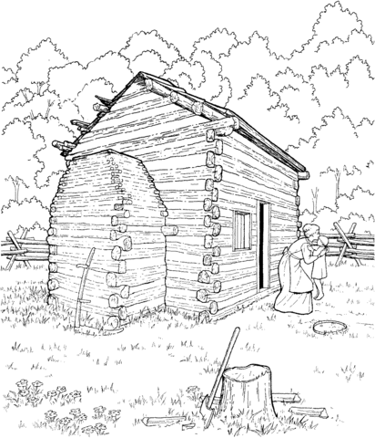 Abraham Lincoln Log Cabin Coloring page