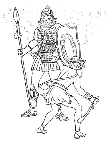 David and Goliath Fight Coloring page