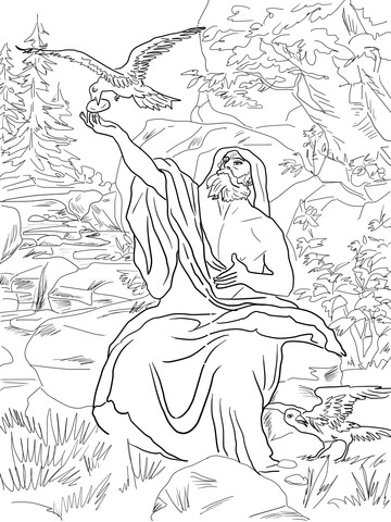 Elijah Fed by Ravens Coloring page