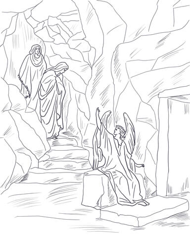 Angel Tells the Women That Jesus Has Risen Coloring page