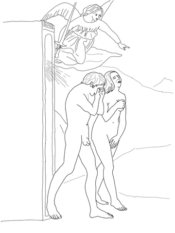 Adam and Eve Banished from Paradise Coloring page