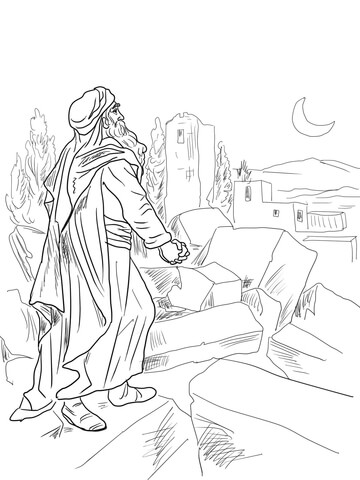 Nehemiah Observing Broken Walls of Jerusalem Coloring page