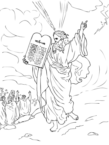 Moses Comes Down from Mount Sinai with Ten Commandments Coloring page