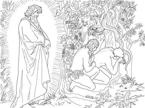 Adam and Eve Flee from the Presence of God Coloring page