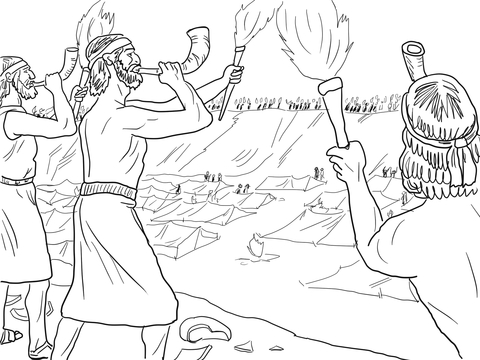 Gideon Soldiers with Trumpets and Torches Coloring page