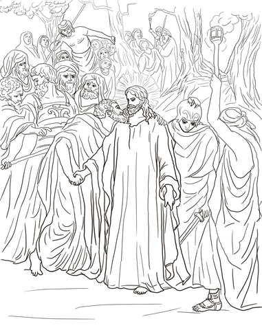 Judas Betrays Jesus with a Kiss Coloring page