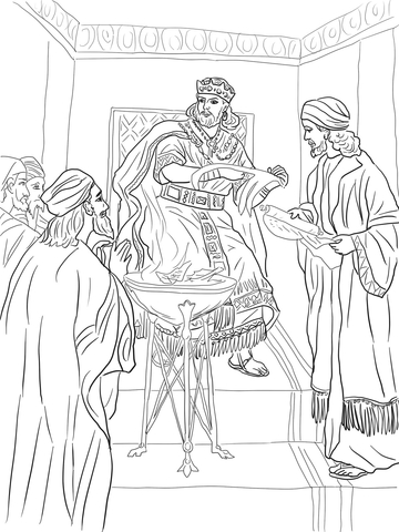 King Jehoiakim Burns Jeremiah's Scroll Coloring page