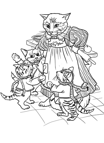 3 Little Kittens Have Lost Their Mittens Coloring page