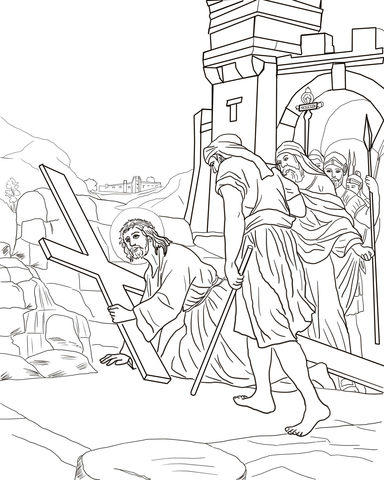 Third Station - Jesus Falls the First Time Coloring page