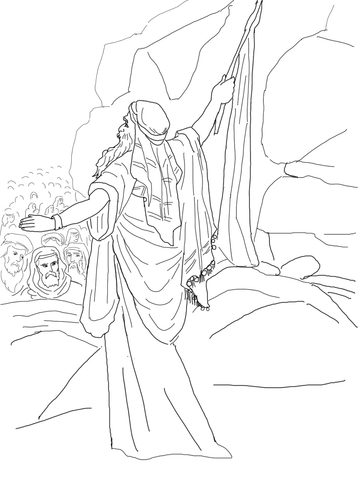 Moses Strikes the Rock and Water Comes out Coloring page