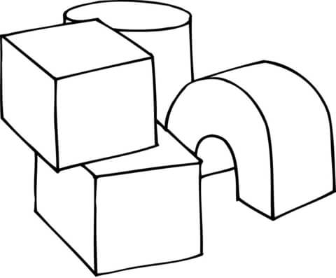 3D Shapes as Play Cubes Coloring page