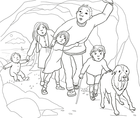 A narrow gloomy cave Coloring page