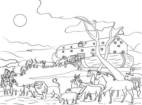 Animals Loading Noah's Ark  Coloring page