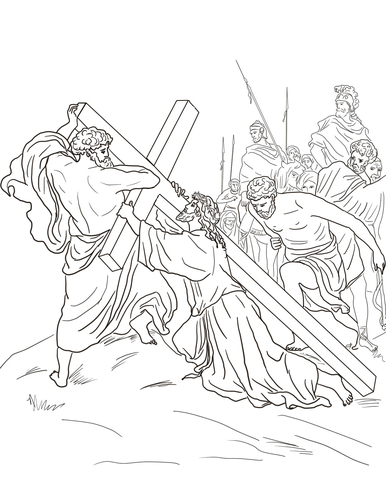 Fifth Station - Jesus is Helped to Carry His Cross Coloring page