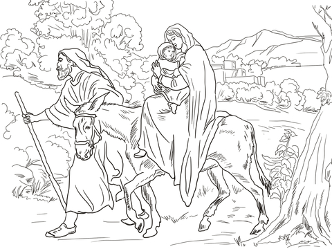 Mary and Joseph Flight Into Egypt Coloring page