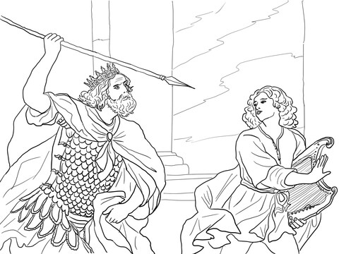 David Flees from Saul Coloring page