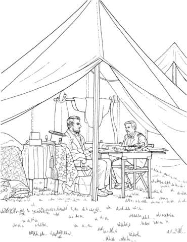 Abraham Lincoln with Officer in Tent During Civil War Battle Coloring page