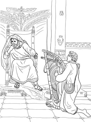 David Plays the Harp for Saul Coloring page