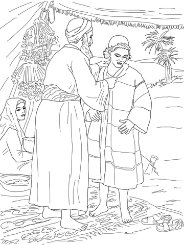 Jacob Giving Joseph the Coat of Many Colors Coloring page