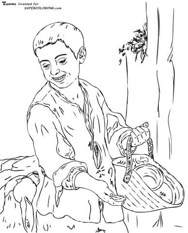 A Boy with a Dog by Bartolome Esteban Murillo Coloring page