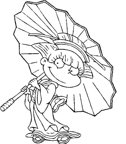 Angelica with Japanese umbrella Coloring page