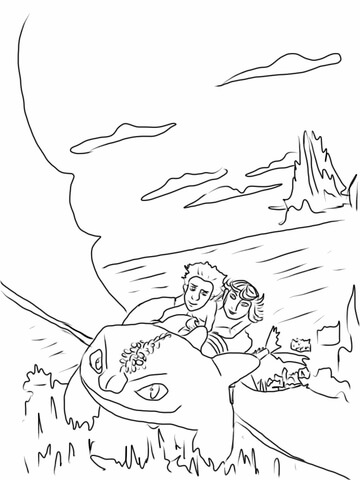 Astrid and Hiccup Ride Night Fury Coloring page