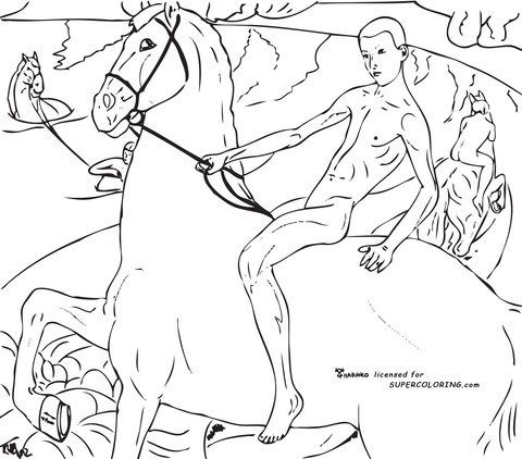 Bathing Of A Red Horse By Kuzma Petrov Vodkin  Coloring page