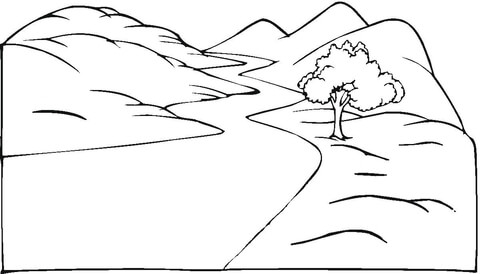 Landscape and the winding road Coloring page