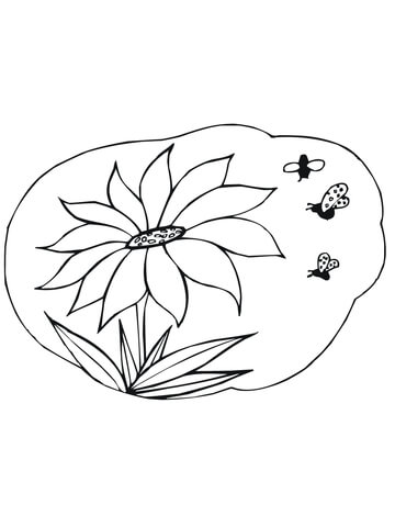 Bees Gather Nectar on Sunflower Coloring page