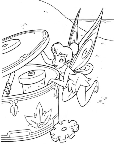 Tinker Bell is looking inside of Musical Box Coloring page