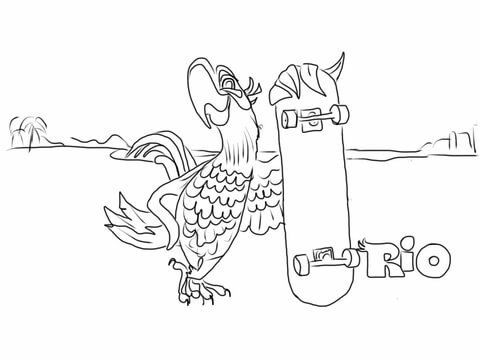 Blu Is Holding His Skateboard Coloring page