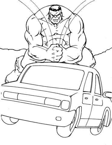 Hulk is Breaking The Car Coloring page