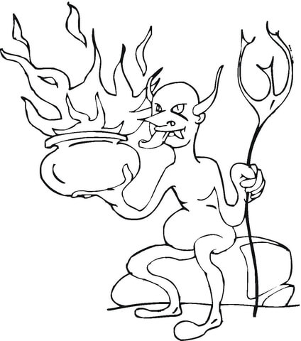 Demon with Burning Pot Coloring page