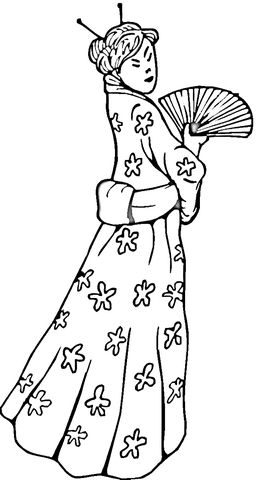 Chinese Woman in a traditional dress  Coloring page