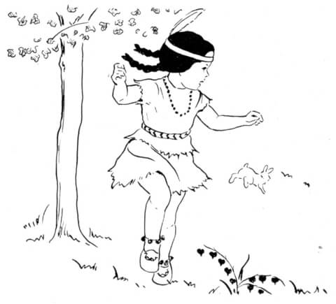 Dancing First Nation girl under a tree  Coloring page