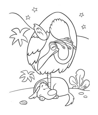 Dog And Bird Are Sleeping  Coloring page