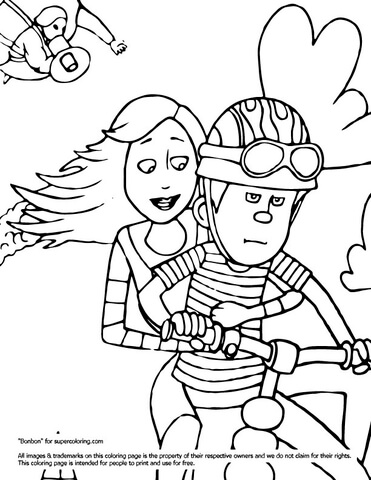 Audrey and Ted on a Bike Coloring page