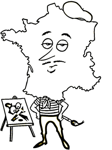 Map of France, a painter Coloring page