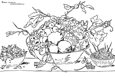 Fruits In A Bowl On A Red Tablecloth By Frans Snyders  Coloring page