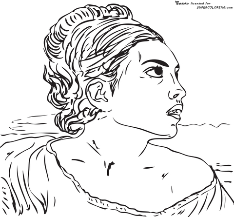 Girl Seated in a Cemetery by Eugene Delacroix Coloring page