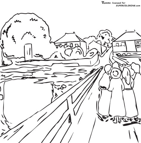 Girls on a bridge by Edvard Munch Coloring page