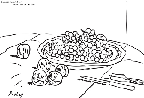 Grapes And Walnuts On A Table By Alfred Sisley  Coloring page