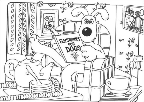 Gromit Reads About Electronics  Coloring page