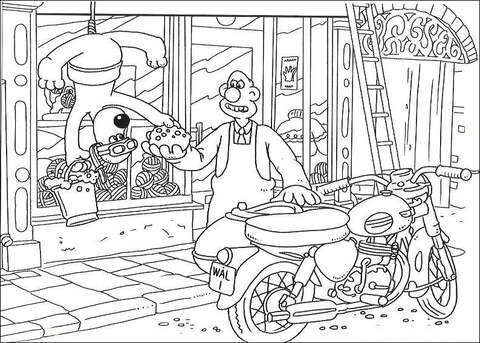 Wallace and Gromit at work Coloring page